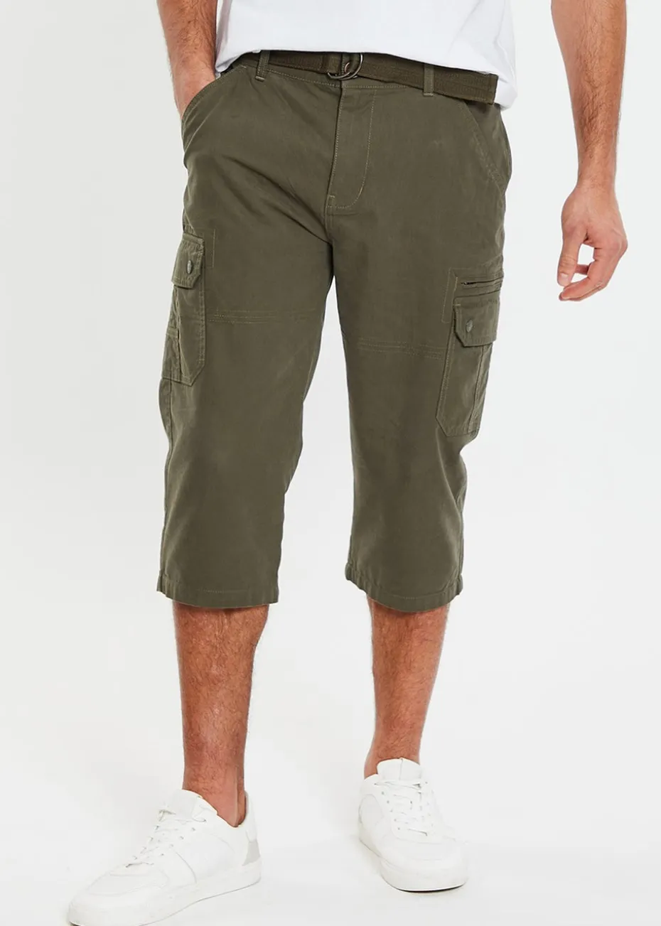 Threadbare Khaki Panel Belted Cargo Trousers
