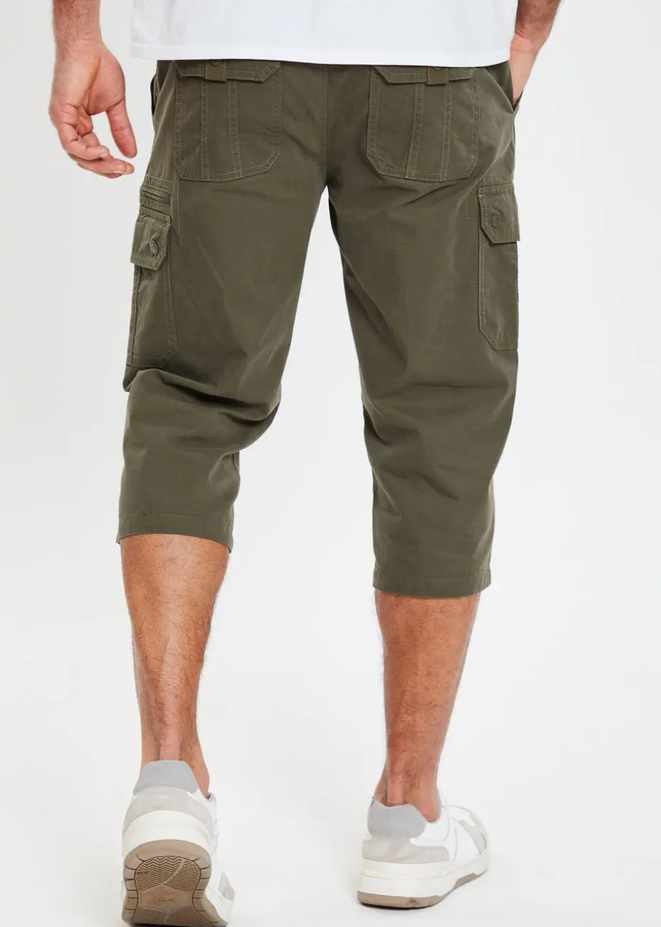 Threadbare Khaki Panel Belted Cargo Trousers