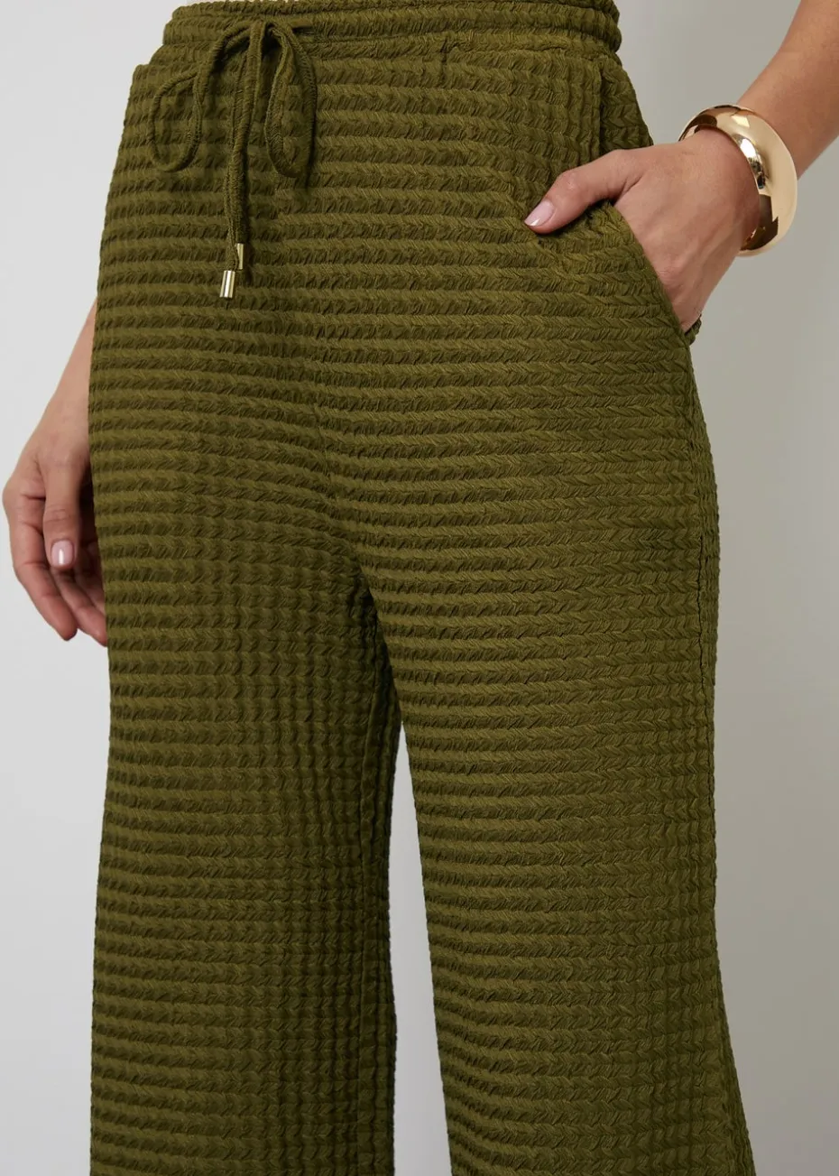 Threadbare Khaki Textured Jersey Wide Leg Trousers