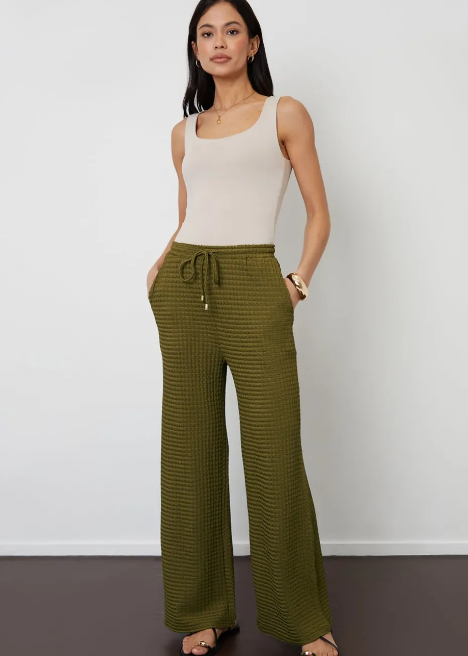 Threadbare Khaki Textured Jersey Wide Leg Trousers