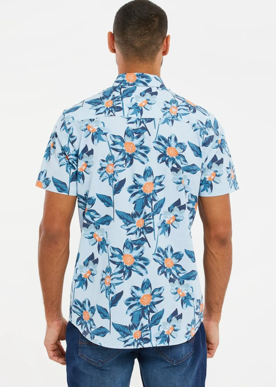 Threadbare Mint Cotton Tropical Print Short Sleeve Shirt