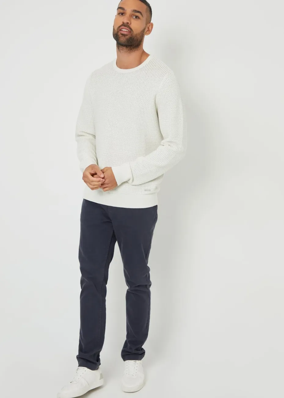 Threadbare Natural Crochet Knit Crew Neck Jumper
