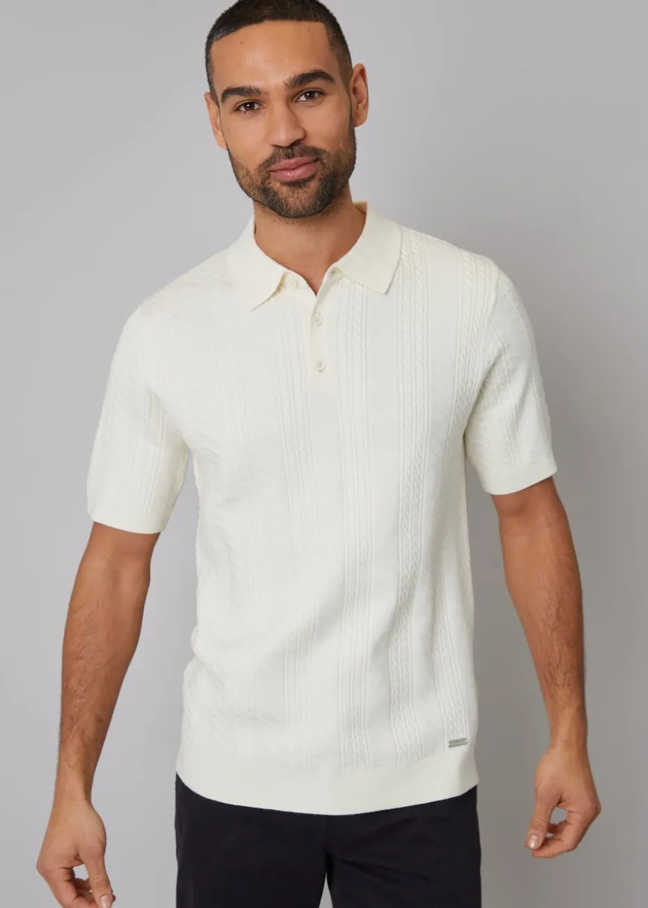 Threadbare Natural Mini Cable Texture Knitted Polo