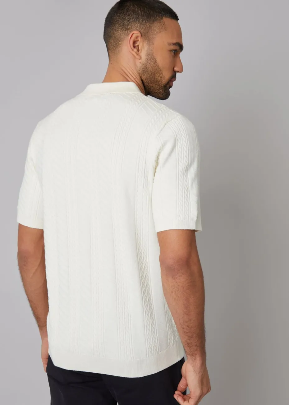 Threadbare Natural Mini Cable Texture Knitted Polo