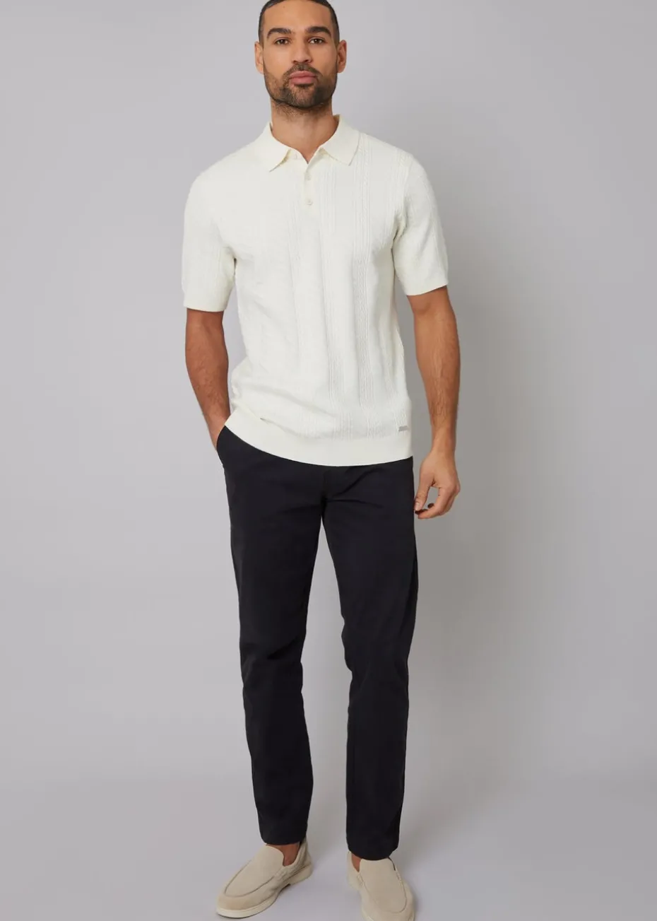 Threadbare Natural Mini Cable Texture Knitted Polo