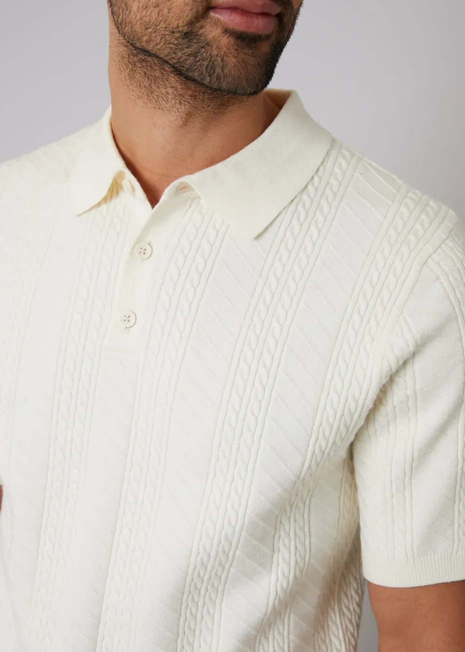 Threadbare Natural Mini Cable Texture Knitted Polo