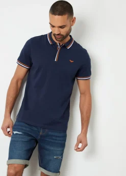 Threadbare Navy Contrast Tipping Cotton Jersey Polo Shirt