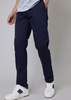 Threadbare Navy Cotton Regular Fit Chino Trousers with Stretch