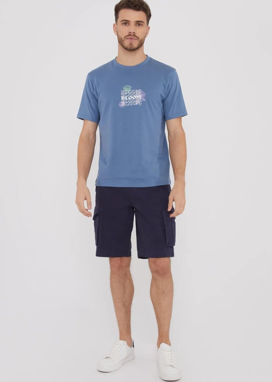 Threadbare Navy Cotton Twill Utility Cargo Shorts