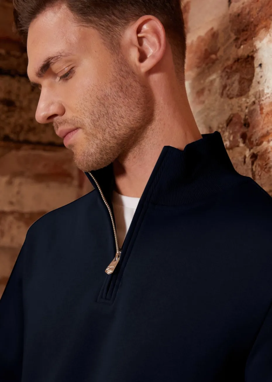 Threadbare Navy Mock T-Shirt Quarter Zip Sweatshirt