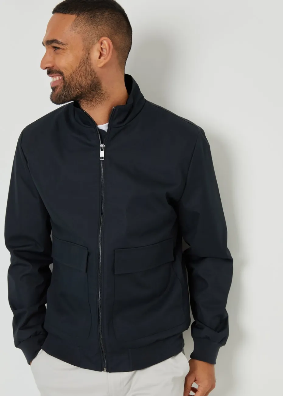 Threadbare Navy Patch Pocket Funnel Neck Harrington Style Jacket