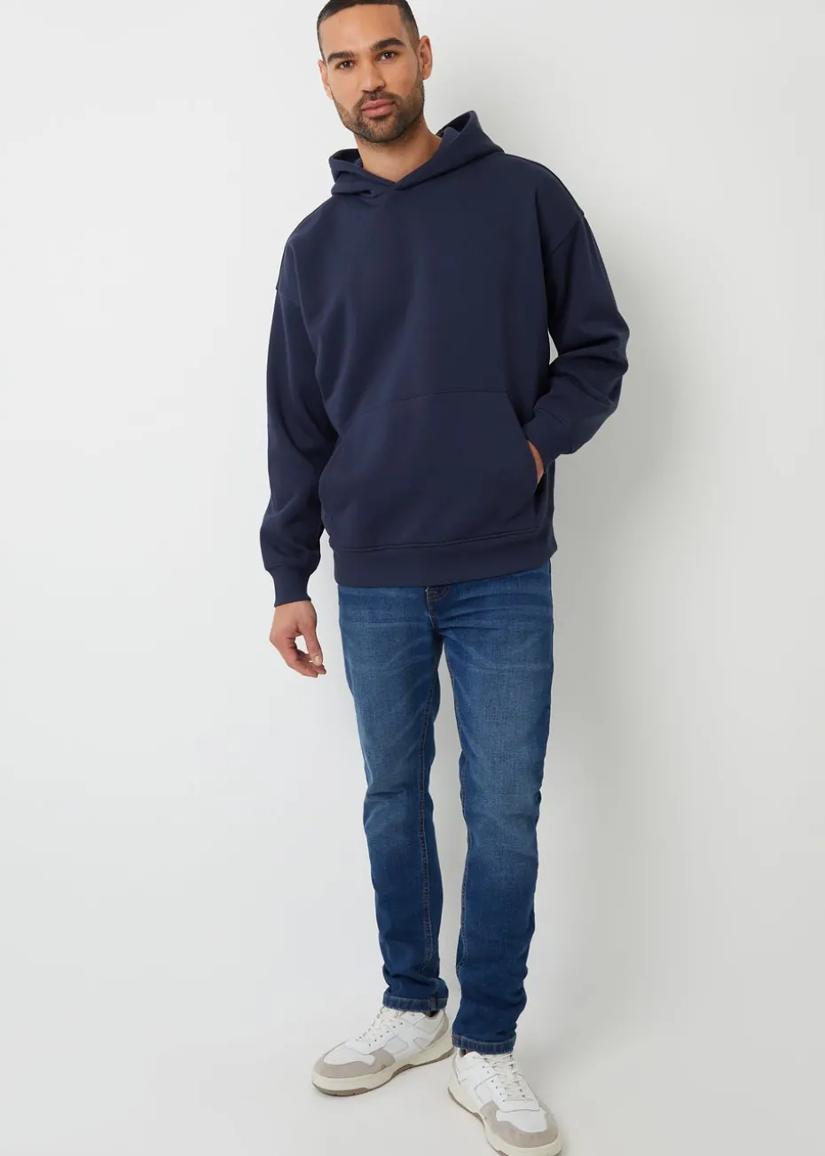 Threadbare Navy Relaxed Fit Pullover Hoodie