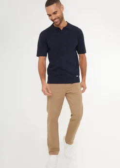 Threadbare Navy Trophy Neck Short Sleeve Knitted Polo