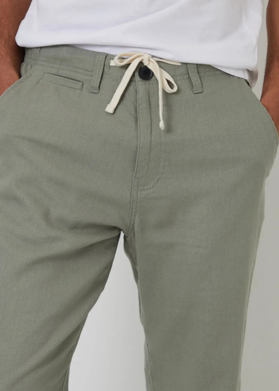 Threadbare Soft Green Annual Linen Blend Casual Trousers