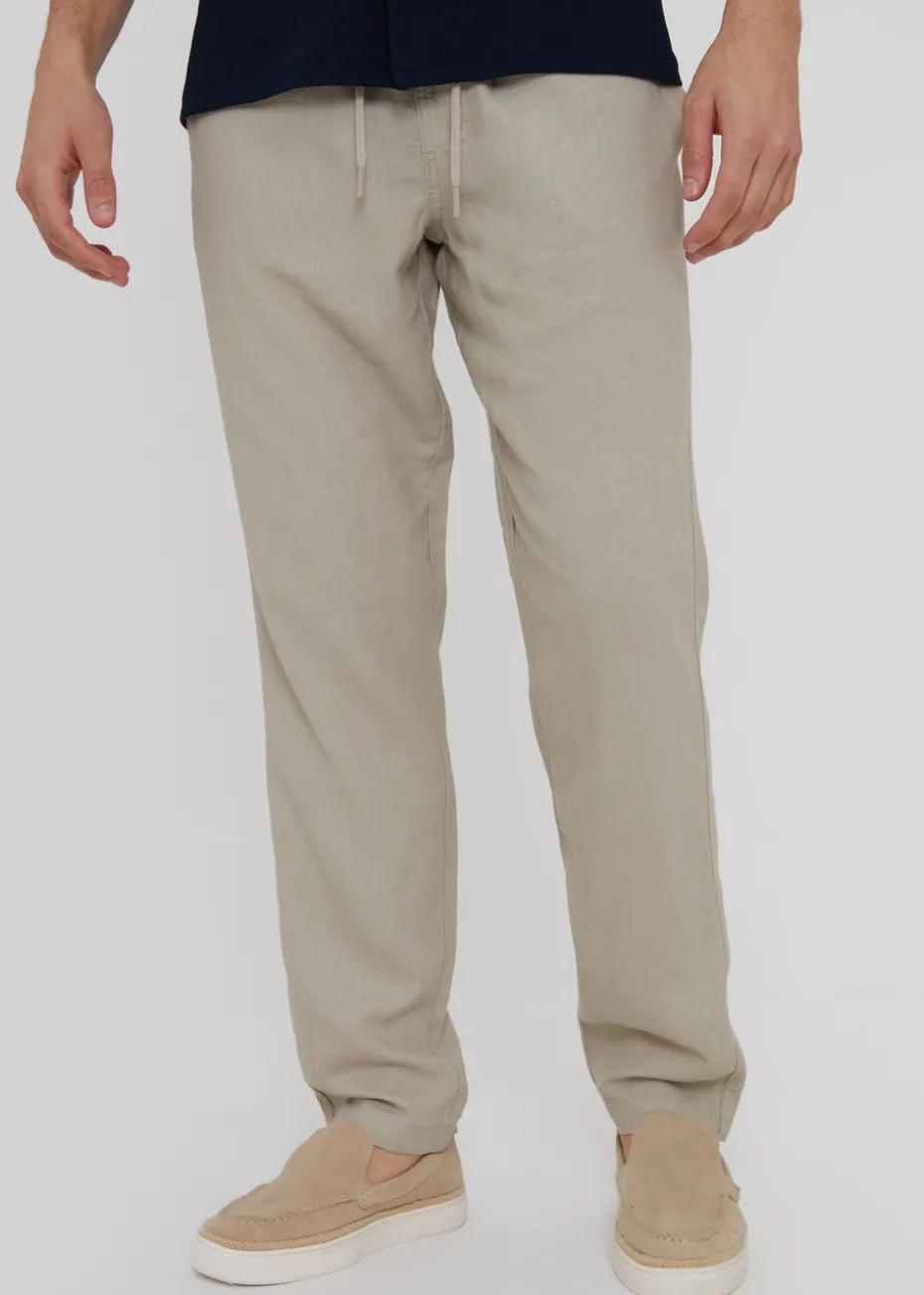 Threadbare Stone Linen Blend Drawcord Trousers