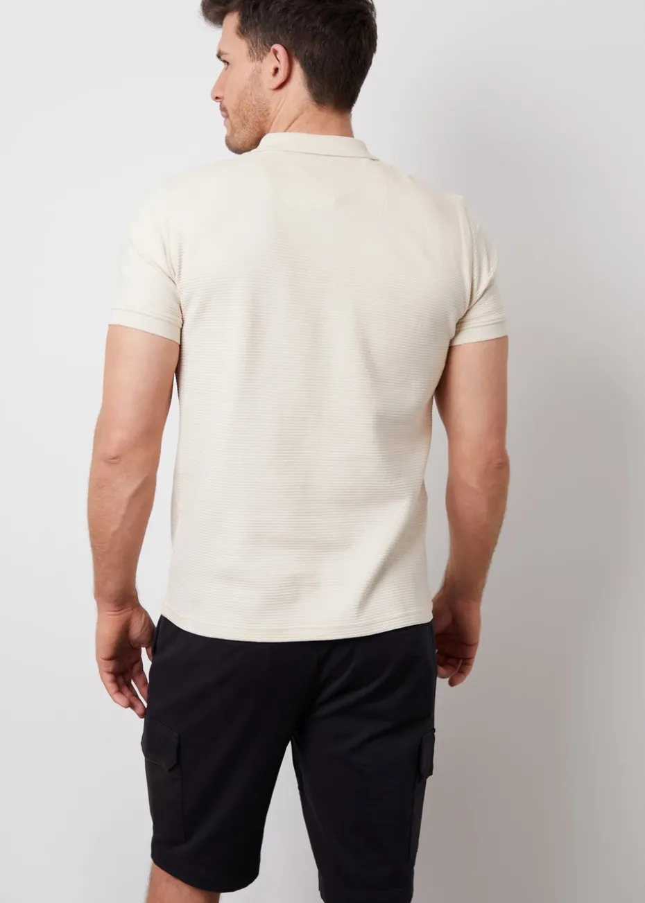 Threadbare Stone Ottoman Rib Textured Cotton Polo Shirt