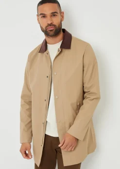 Threadbare Stone Showerproof Longline Corduroy Collar Mac