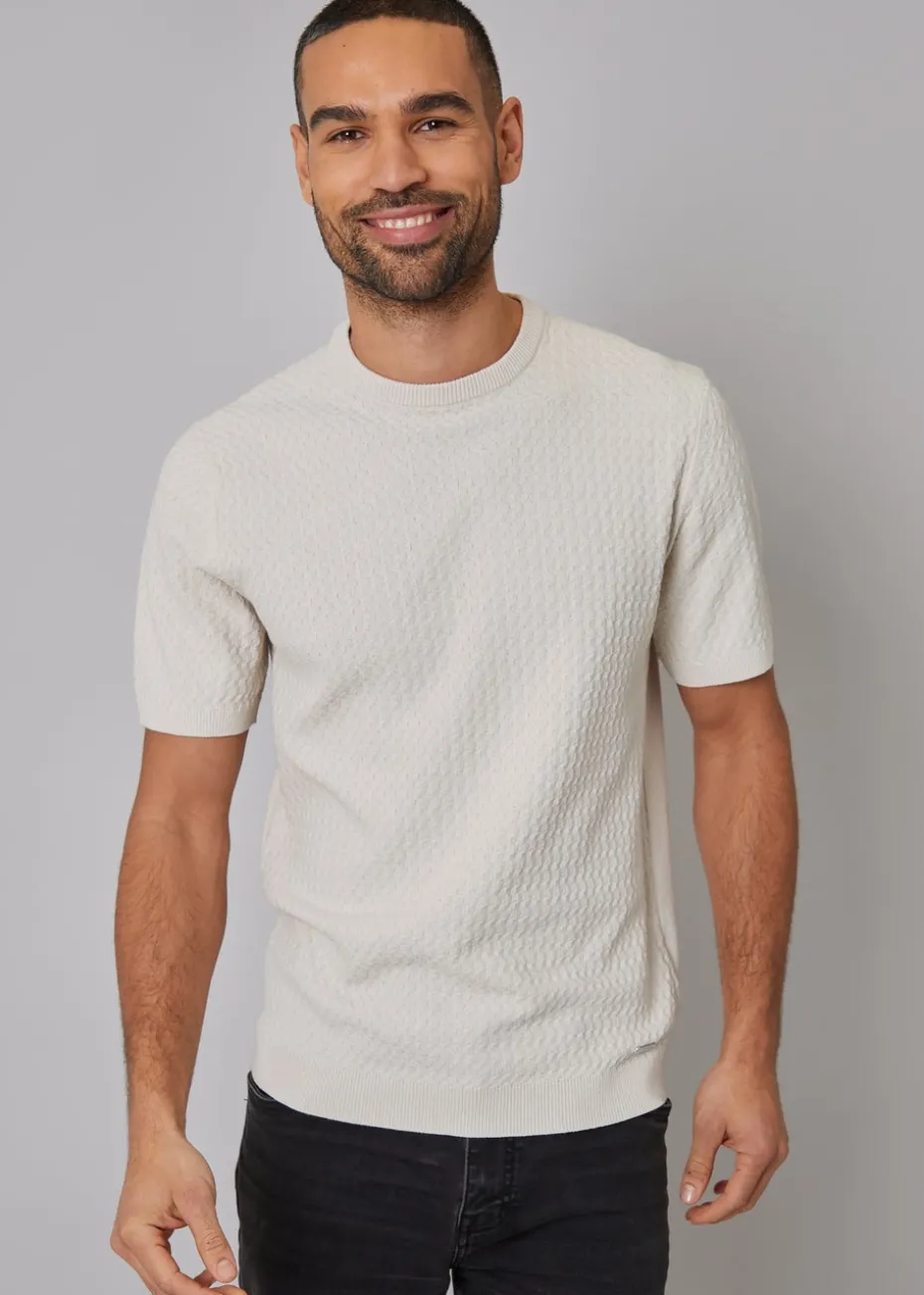 Threadbare Stone Textured Front Knitted T-Shirt