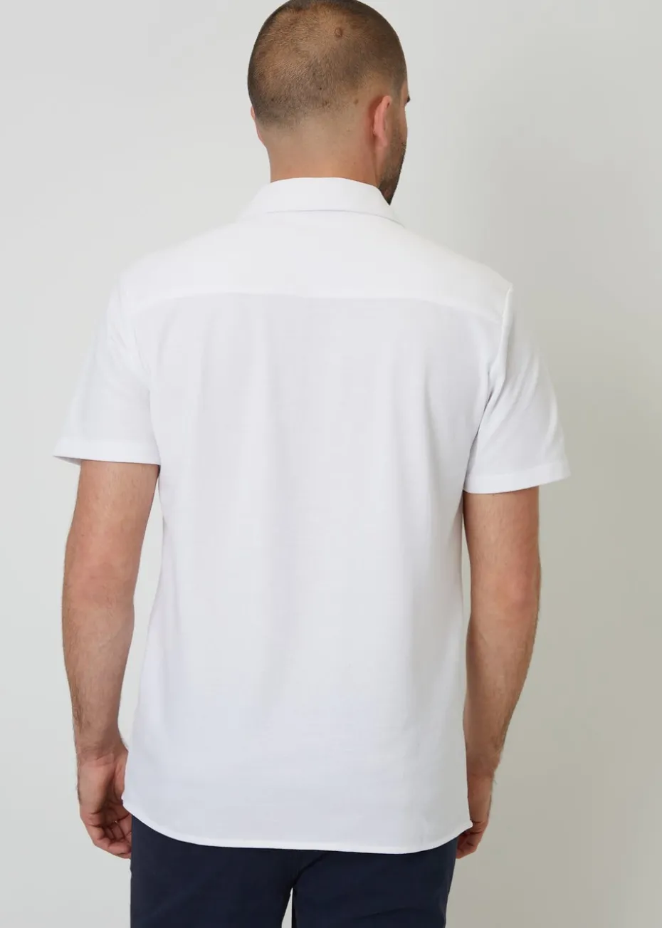 Threadbare White Cotton Pique Revere Collar Short Sleeve Shirt