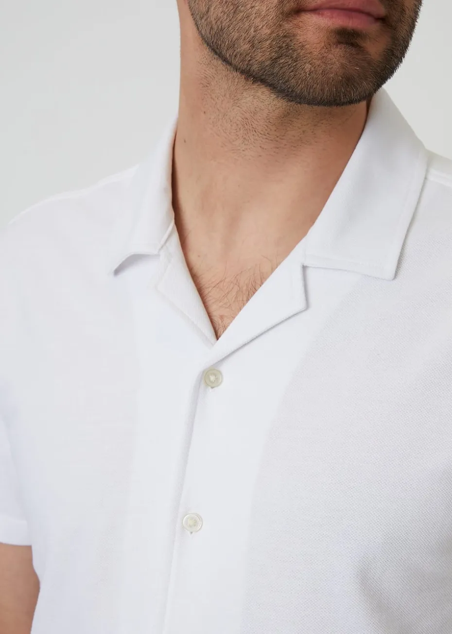 Threadbare White Cotton Pique Revere Collar Short Sleeve Shirt