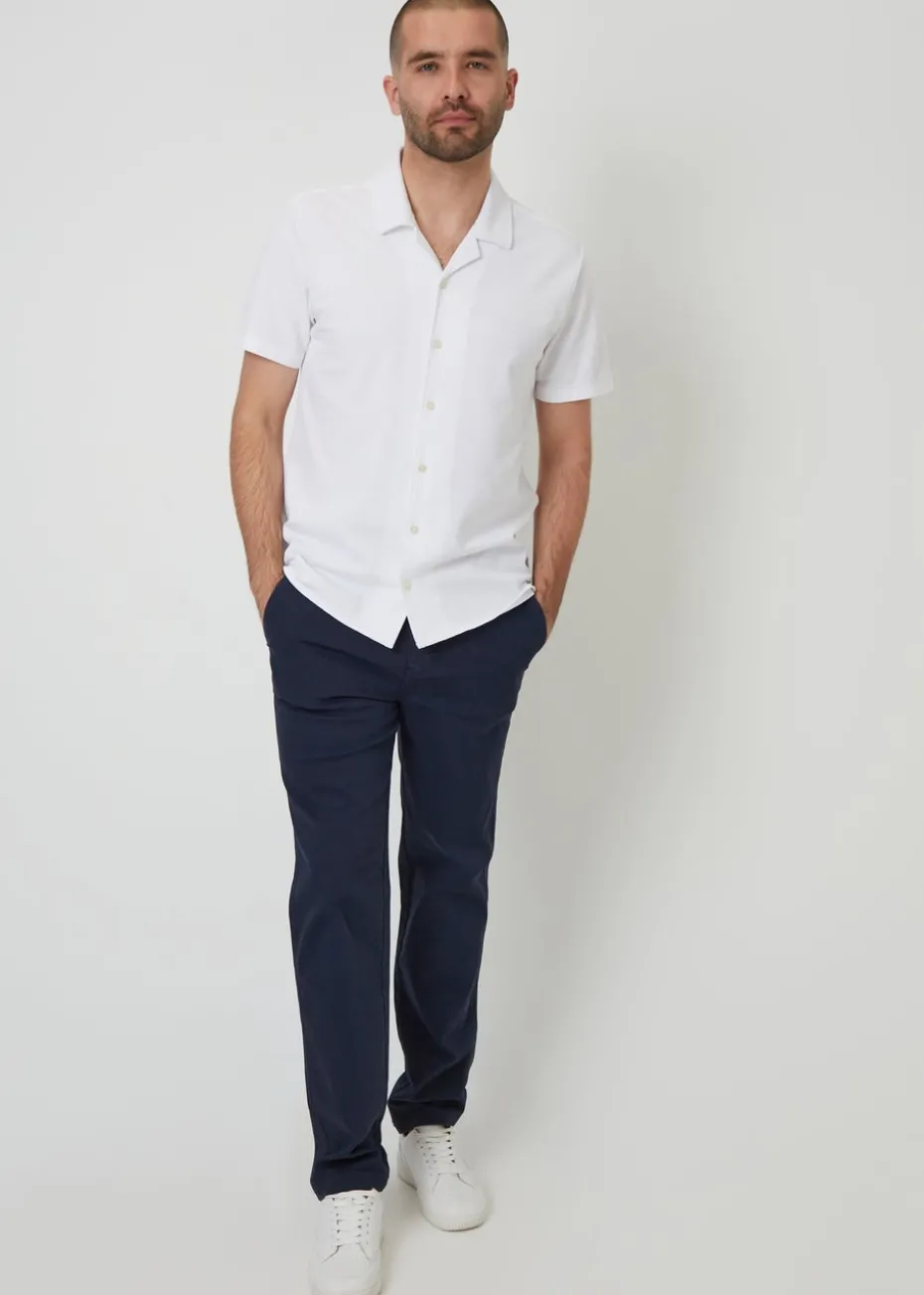 Threadbare White Cotton Pique Revere Collar Short Sleeve Shirt