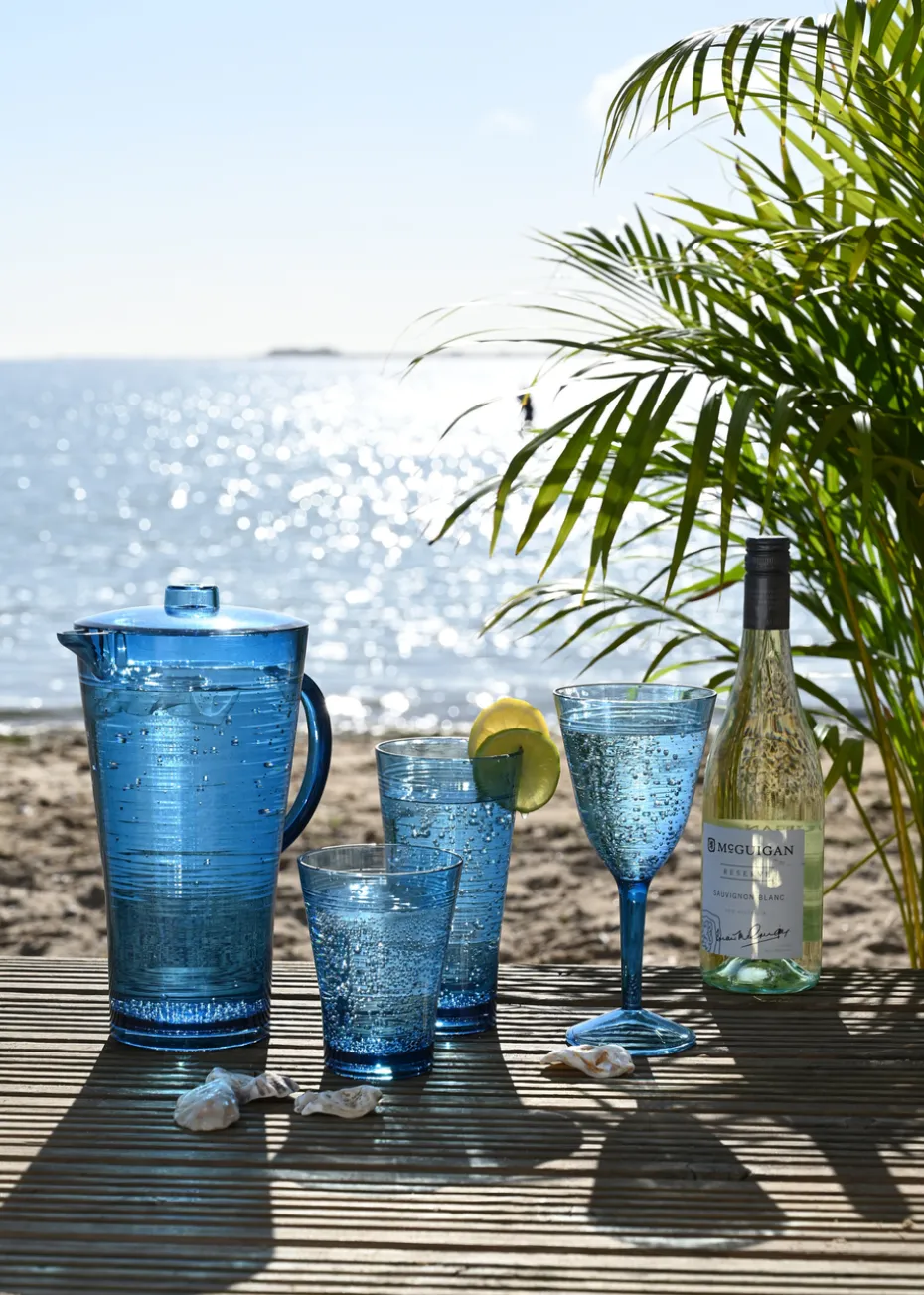Three Rivers Blue Linear Re-Usable Plastic Tableware Tumbler Blue (Set of 4)