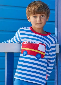 Toby Tiger Organic Blue Fire Engine Applique T-Shirt (6 months - 6 years)