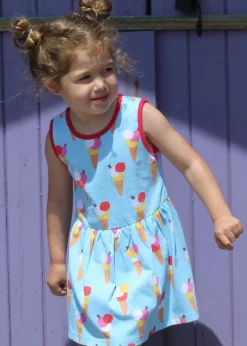 Toby Tiger Organic Blue Ice Cream Print Summer Dress (12 months - 8 years)