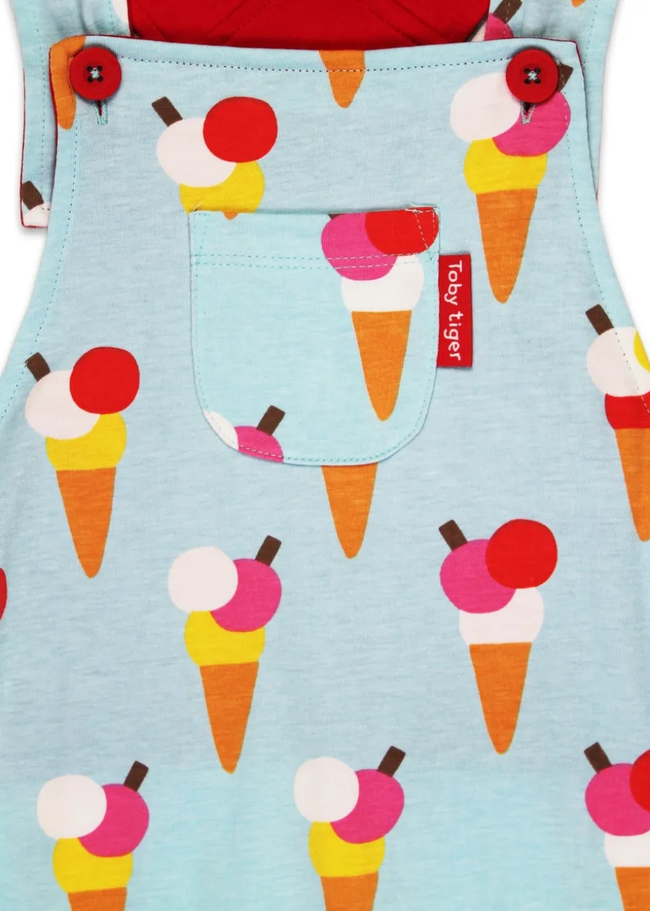 Toby Tiger Organic Blue Ice Cream Print Dungaree Shorts (3 months - 4 years)