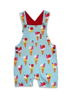 Toby Tiger Organic Blue Ice Cream Print Dungaree Shorts (3 months - 4 years)