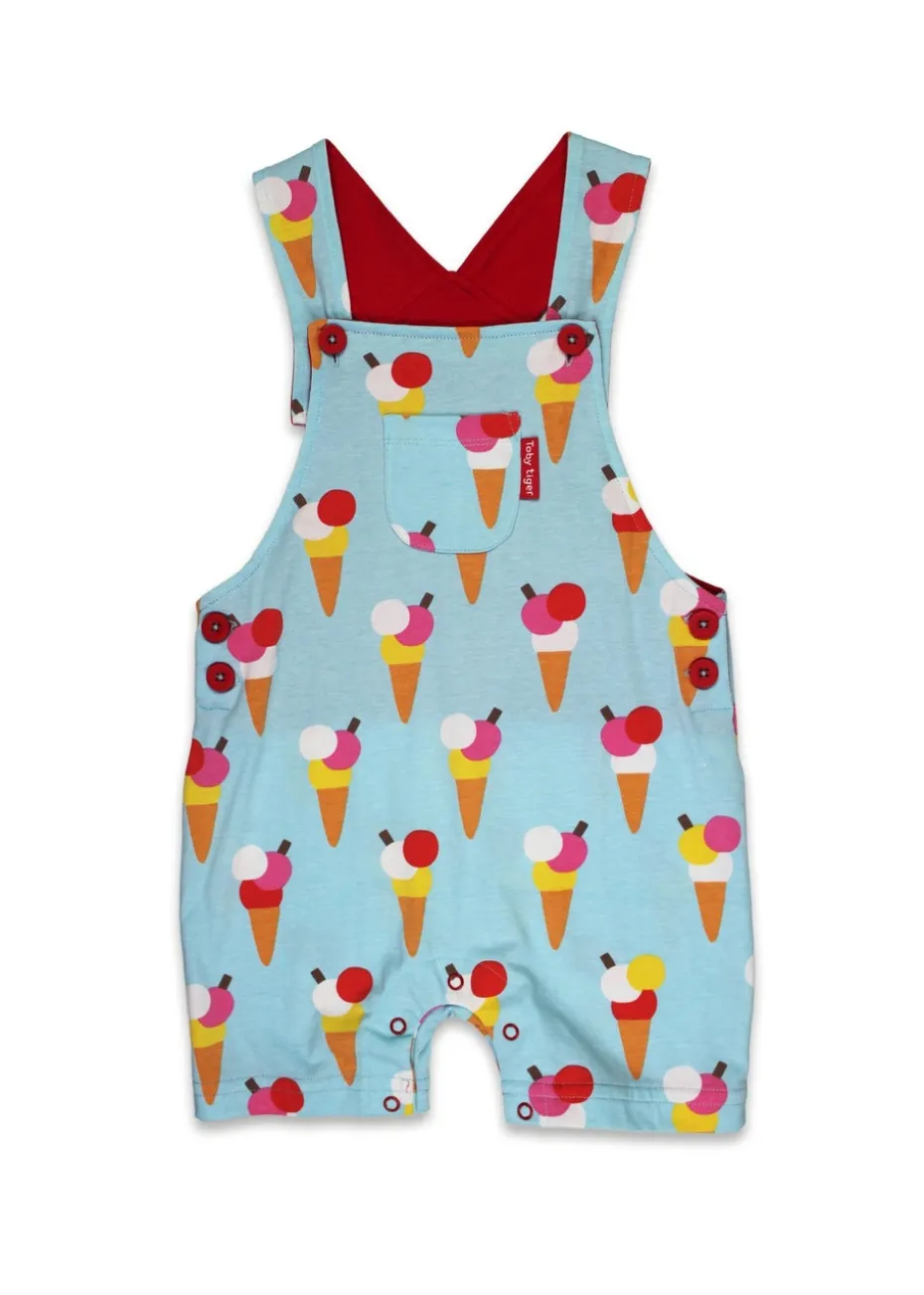 Toby Tiger Organic Blue Ice Cream Print Dungaree Shorts (3 months - 4 years)