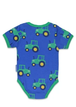 Toby Tiger Organic Blue Tractor Print Baby Body (Newborn - 12 months)