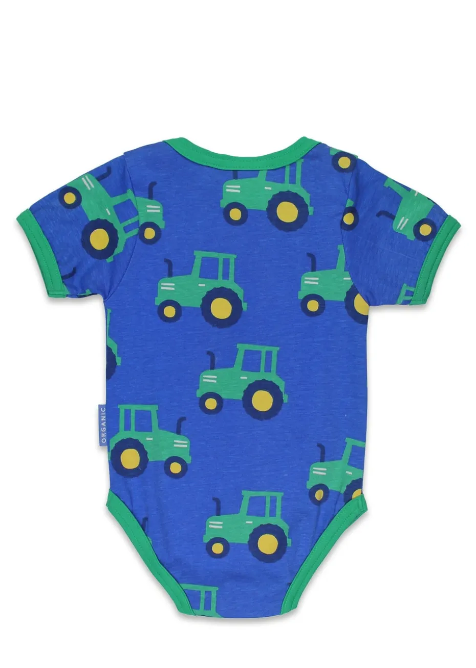Toby Tiger Organic Blue Tractor Print Baby Body (Newborn - 12 months)