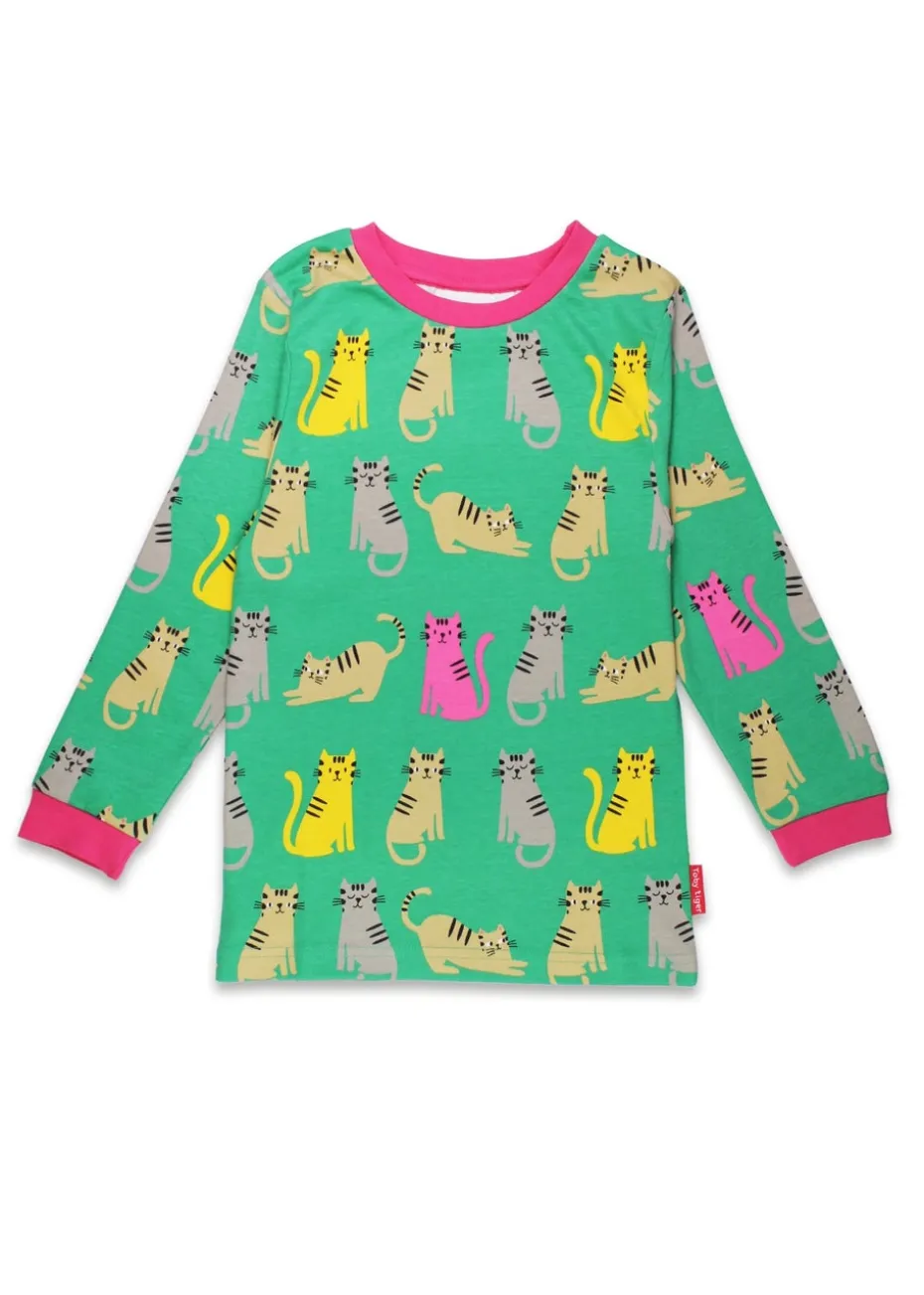 Toby Tiger Organic Green Kitten Print Pyjamas (12 months - 6 years)