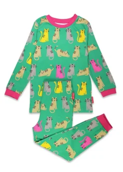 Toby Tiger Organic Green Kitten Print Pyjamas (12 months - 6 years)