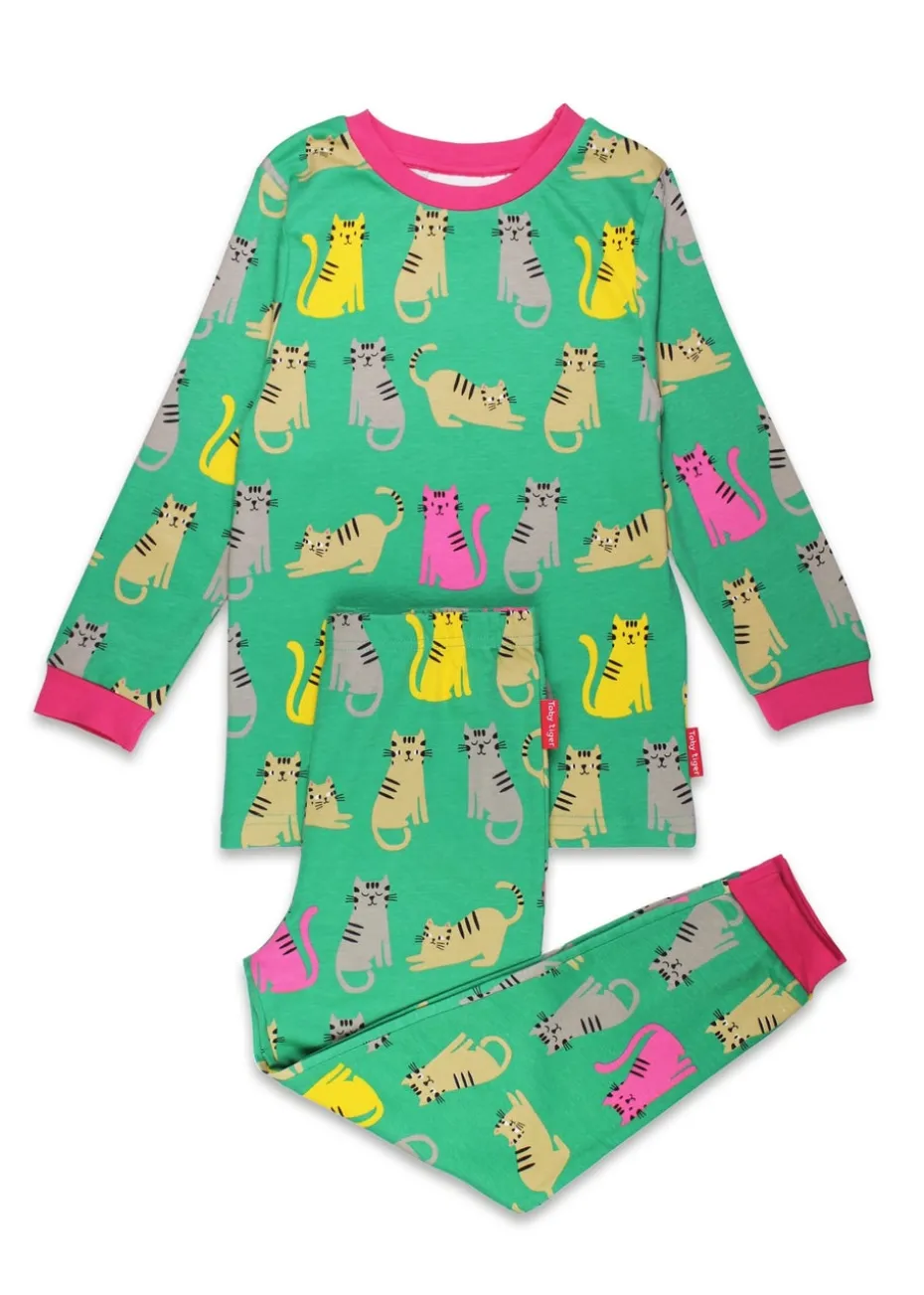 Toby Tiger Organic Green Kitten Print Pyjamas (12 months - 6 years)