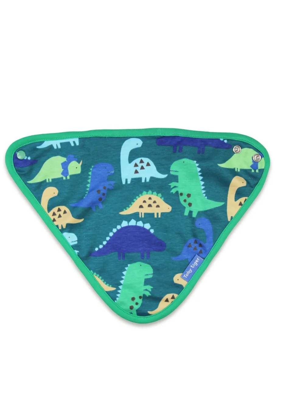 Toby Tiger Organic Green Tonal Dinosaur Print Dribble Bib