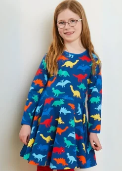 Toby Tiger Organic Multi Colour Rainbow Dinosaur Print Skater Dress (12 Â months - 8 years)