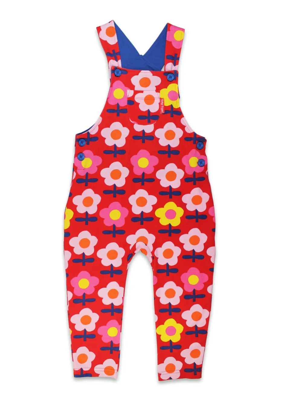 Toby Tiger Organic Pink Flower Print Dungarees (3 months - 4 years)