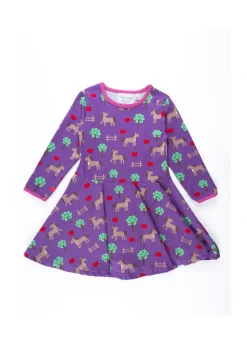 Toby Tiger Organic Purple Horse Print Long-Sleeved Skater Dress (12 months - 8 years)