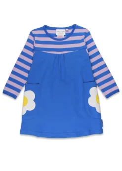 Toby Tiger Organic Purple Blue Daisy Applique Long-Sleeved Dress (12 months - 6 years)