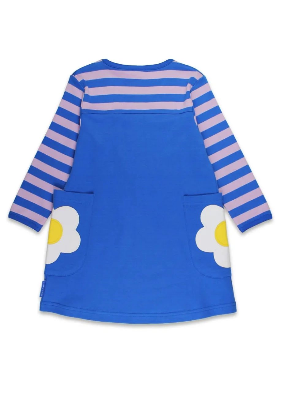 Toby Tiger Organic Purple Blue Daisy Applique Long-Sleeved Dress (12 months - 6 years)