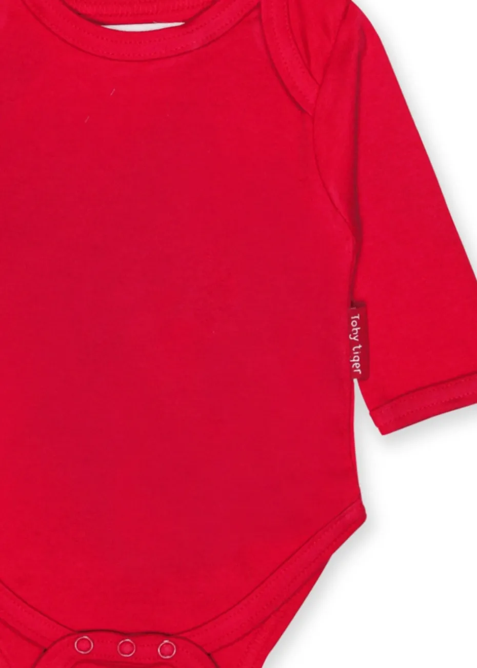 Toby Tiger Organic Red Basic Long-Sleeved Baby Body (Newborn - 12 months)
