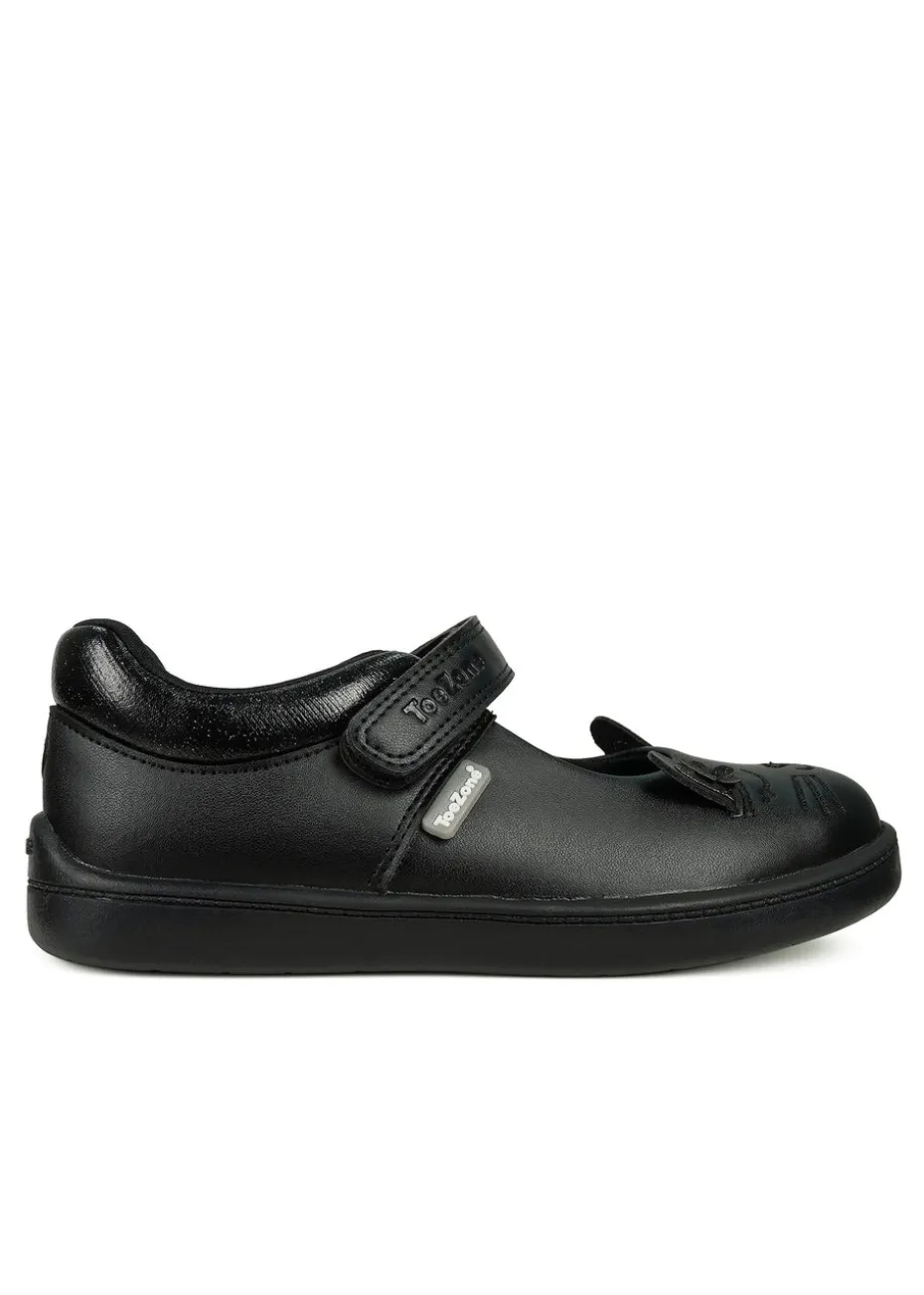 ToeZone Girls Black Amy Coated Leather Bunny School Shoe (Younger 8 - Older 2)