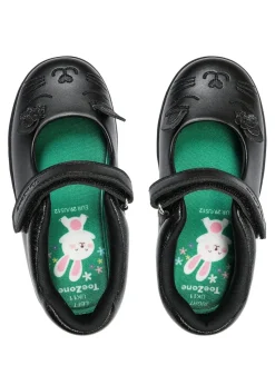 ToeZone Girls Black Amy Coated Leather Bunny School Shoe (Younger 8 - Older 2)