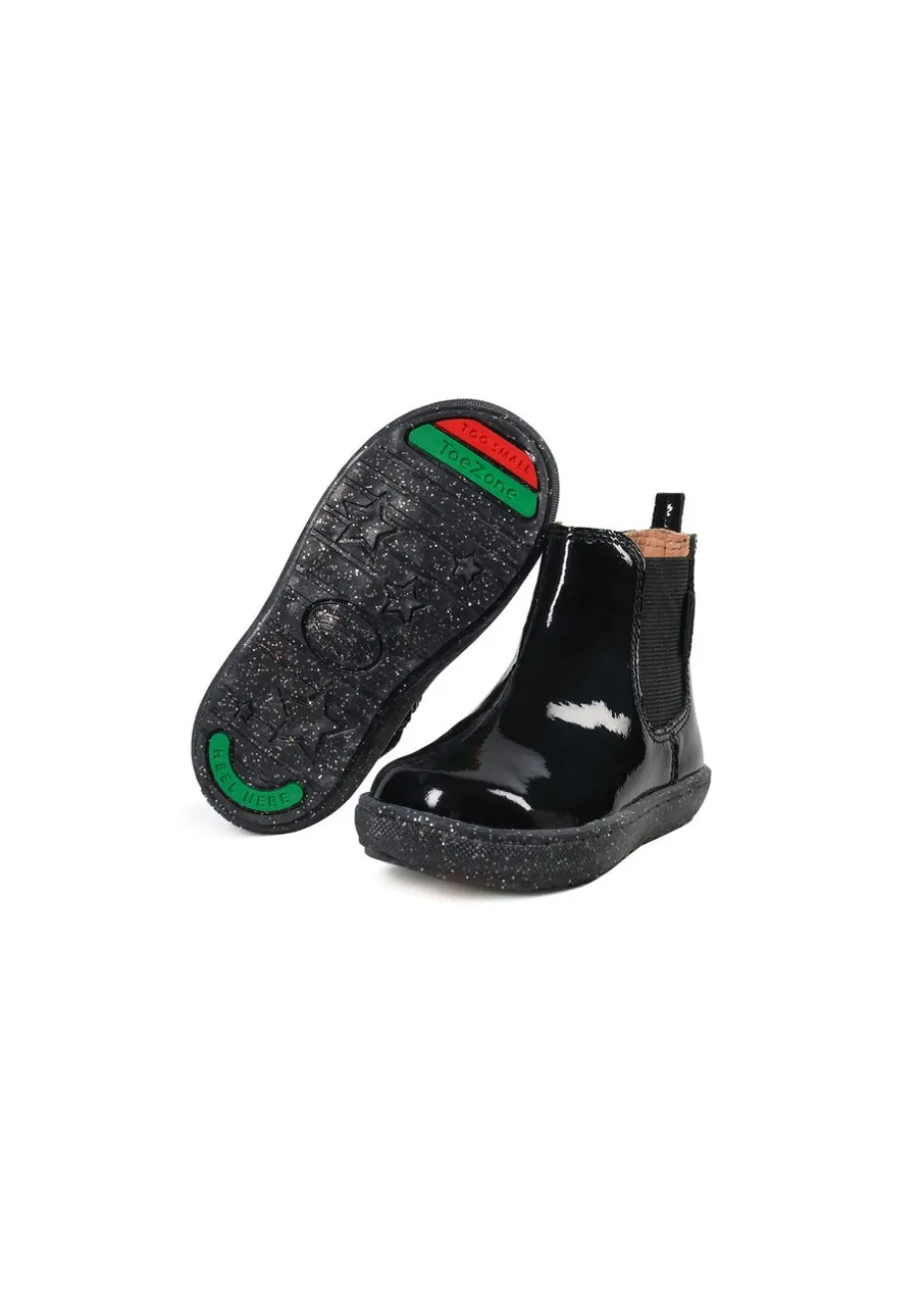 ToeZone Girls Black Harlow Patent Gusset Boot (Younger 4 - Younger 10)