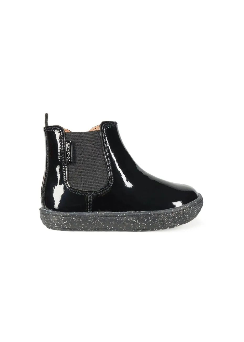 ToeZone Girls Black Harlow Patent Gusset Boot (Younger 4 - Younger 10)