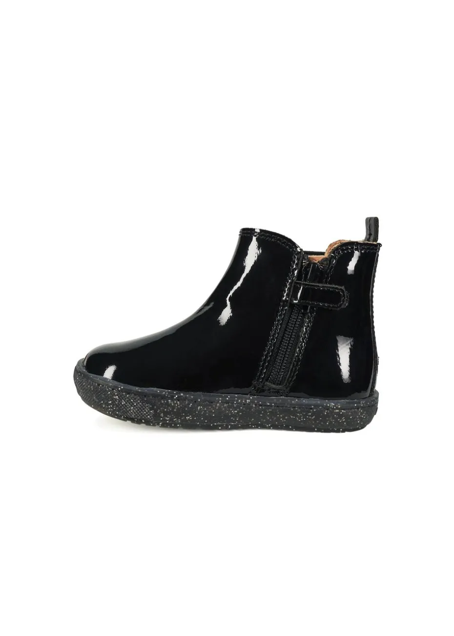 ToeZone Girls Black Harlow Patent Gusset Boot (Younger 4 - Younger 10)