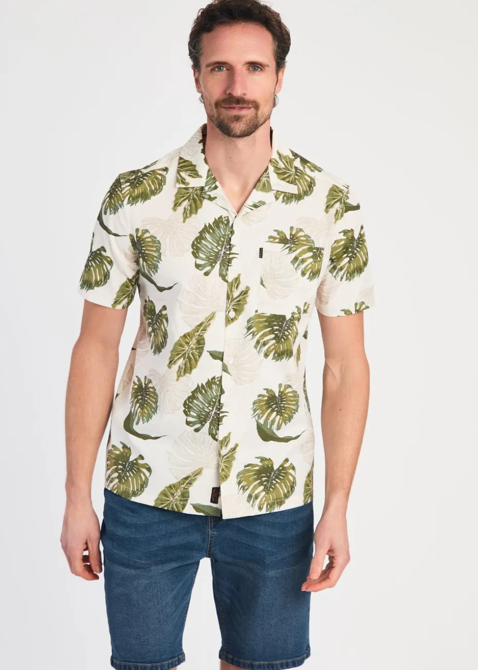 Tokyo Laundry Green Cotton Printed Poplin Short Sleeve Shirt