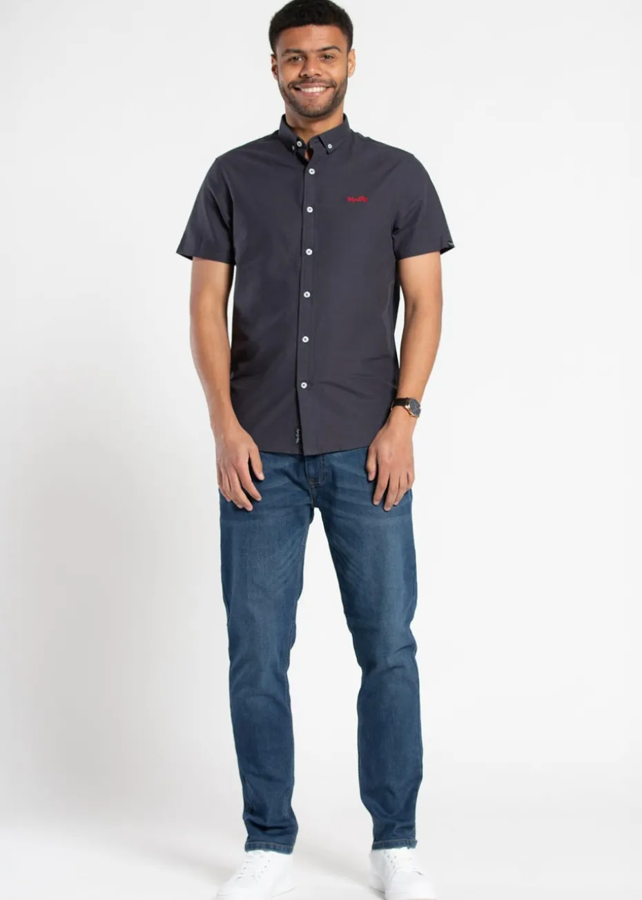 Tokyo Laundry Navy Cotton Short Sleeved Button-Up Oxford Shirt